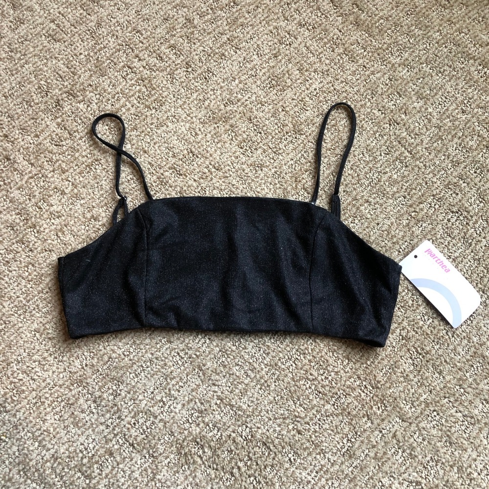 Marthea Crop Top Women's Large Black Metallic Party Strappy‎ Sleeveless